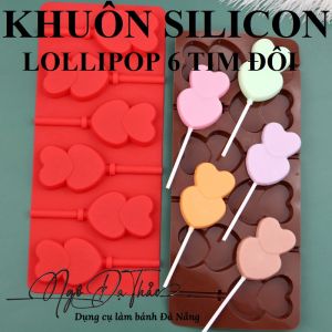 Khuôn silicon kẹo mút - 6 tim đôi