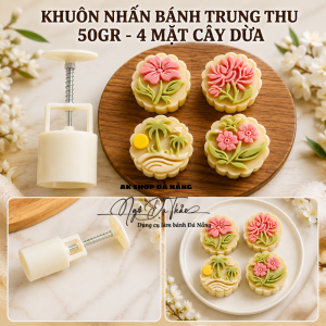 Bộ khuôn nhấn bánh trung thu 4 mặt 50gr CÂY DỪA