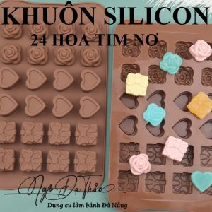 Khuôn silicon 24 hoa tim nơ
