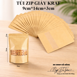 Set 10 túi giấy zip cửa sổ kraf 9cm*14cm+3cm