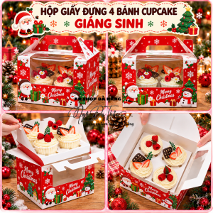Hộp giấy cupcake 4 bánh GIÁNG SINH