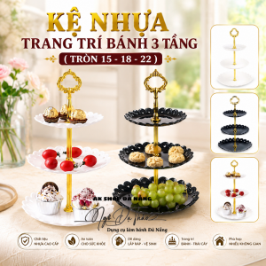Kệ cupcake nhựa 3 tầng TRÒN 15/18/22