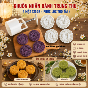 Bộ khuôn nhấn bánh trung thu 4 mặt 125gr PHÚC LỘC THỌ TÀI
