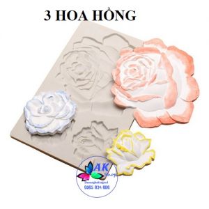 KHUÔN SILICON 3 HOA HỒNG