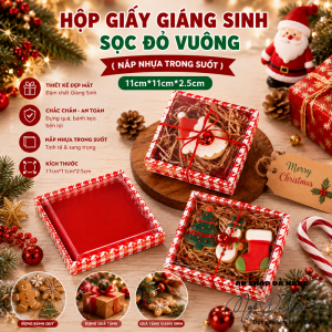 Hộp giấy Giáng Sinh sọc đỏ VUÔNG