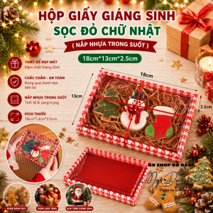 Hộp giấy Giáng Sinh sọc đỏ CHỮ NHẬT