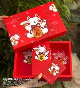 BỘ HỘP + TÚI GIẤY BÁNH KẸO TẾT MÈO THẦN TÀI ( ĐẠI )