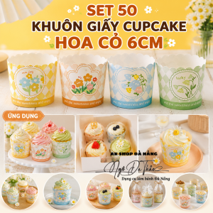 Set 50 khuôn giấy cupcake cứng 6cm - HOA CỎ