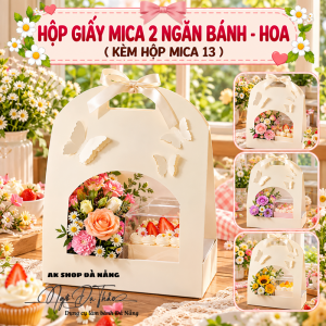 Hộp mica 2 ngăn bánh hoa + kèm hộp mica 13