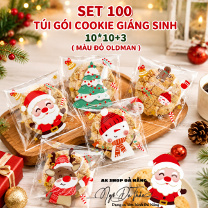 Set 100 túi gương đựng bánh kẹo 10*10+3 - GIÁNG SINH ĐỎ