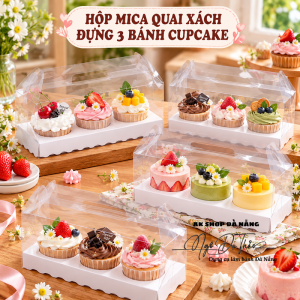Hộp mica cupcake 3 bánh quai xách