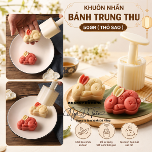 Bộ khuôn nhấn bánh trung thu 1 mặt 50gr THỎ SAO