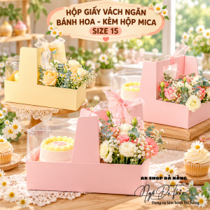 Hộp mica vách ngăn bánh hoa + kèm hộp mica 15