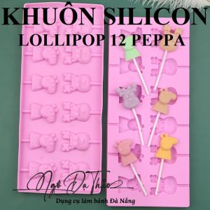 Khuôn silicon kẹo mút - 12 heo peppa