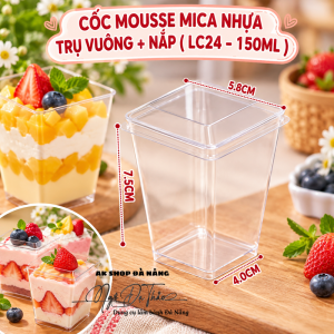 Cốc nhựa mica cứng trụ vuông LC 24 + NẮP