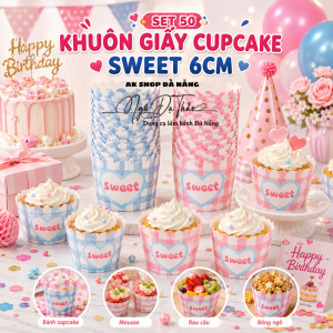 Set 50 khuôn giấy cupcake cứng 6cm - SWEET