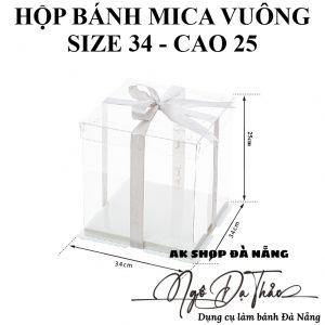 Hộp mica đựng bánh VUÔNG size 34 - Cao 25
