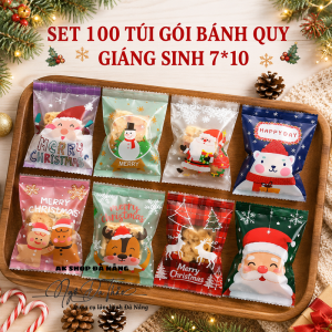 Set 100 túi đựng bánh quy 7*10 Giáng sinh