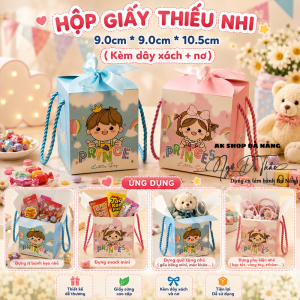 Set 10 hộp giấy thiếu nhi 9*9*10.5 ( Dây xách + Nơ)