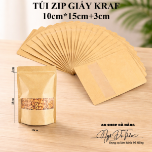 Set 10 túi giấy zip cửa sổ kraf 10cm*15cm+3cm