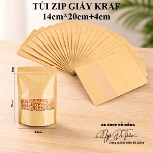 Set 10 túi giấy zip cửa sổ kraf 14cm*20cm+4cm