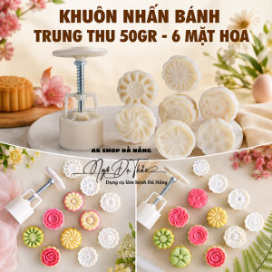 Bộ khuôn nhấn bánh trung thu 6 mặt 50gr 3D
