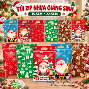 Set 10 túi zip nhựa Giáng sinh đựng bánh kẹo 15.5*23.5