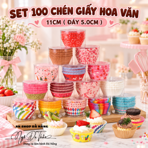 Set 100 chén giấy muffin ĐK đáy 5.0cm - HOA VĂN