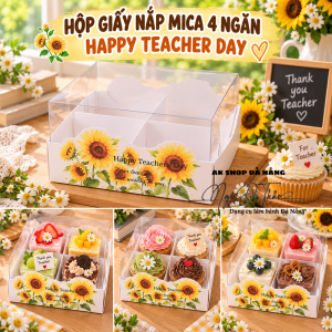 Hộp giấy + nắp mica 4 ô HAPPY TEACHERDAY